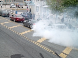 copper mustang doing burnout